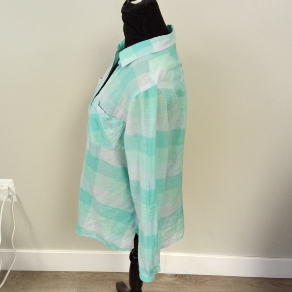 Relativity Women's Green Blue Checkered Long Sleeve Button-down Shirt L - Picture 4 of 7